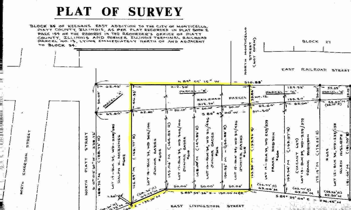 Plat of Survey 600 Block of East Livingston Street, Monticello, Piatt County, Illinois 61856